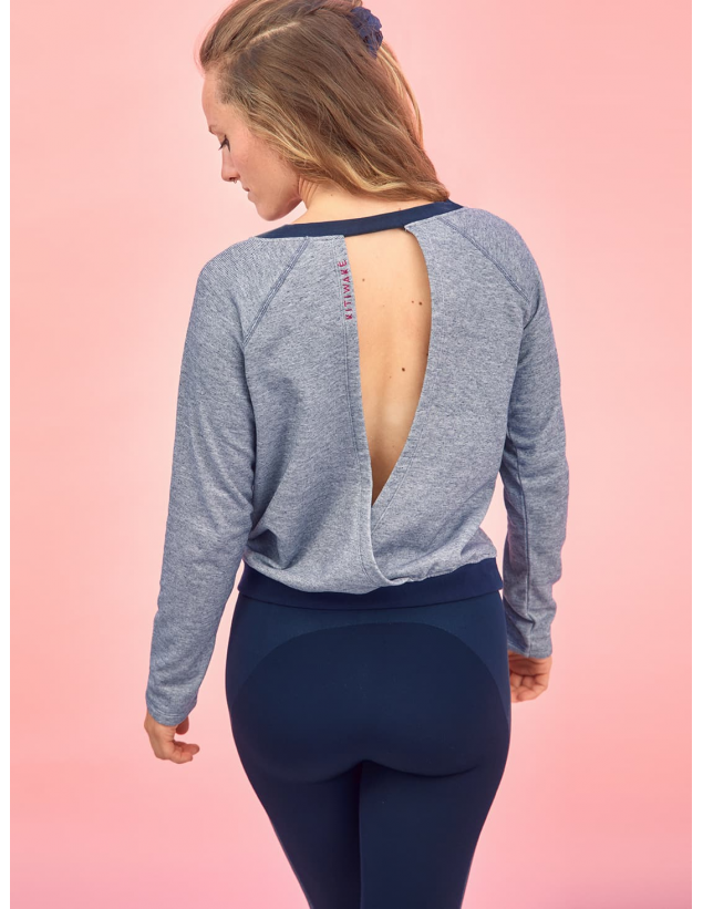 Sweat de sport Cache-coeur rayé marine et blanc DENA