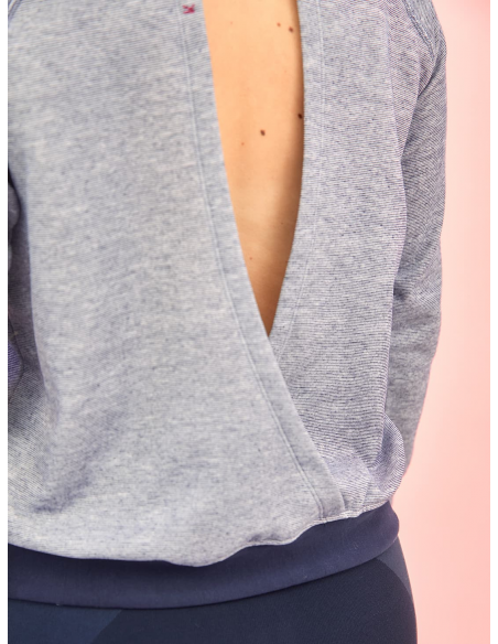 Sweat de sport Cache-coeur rayé marine et blanc DENA