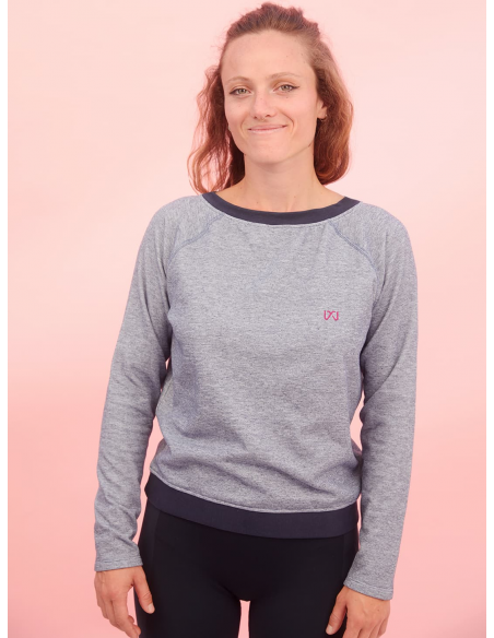 Sweat de sport Cache-coeur rayé marine et blanc DENA